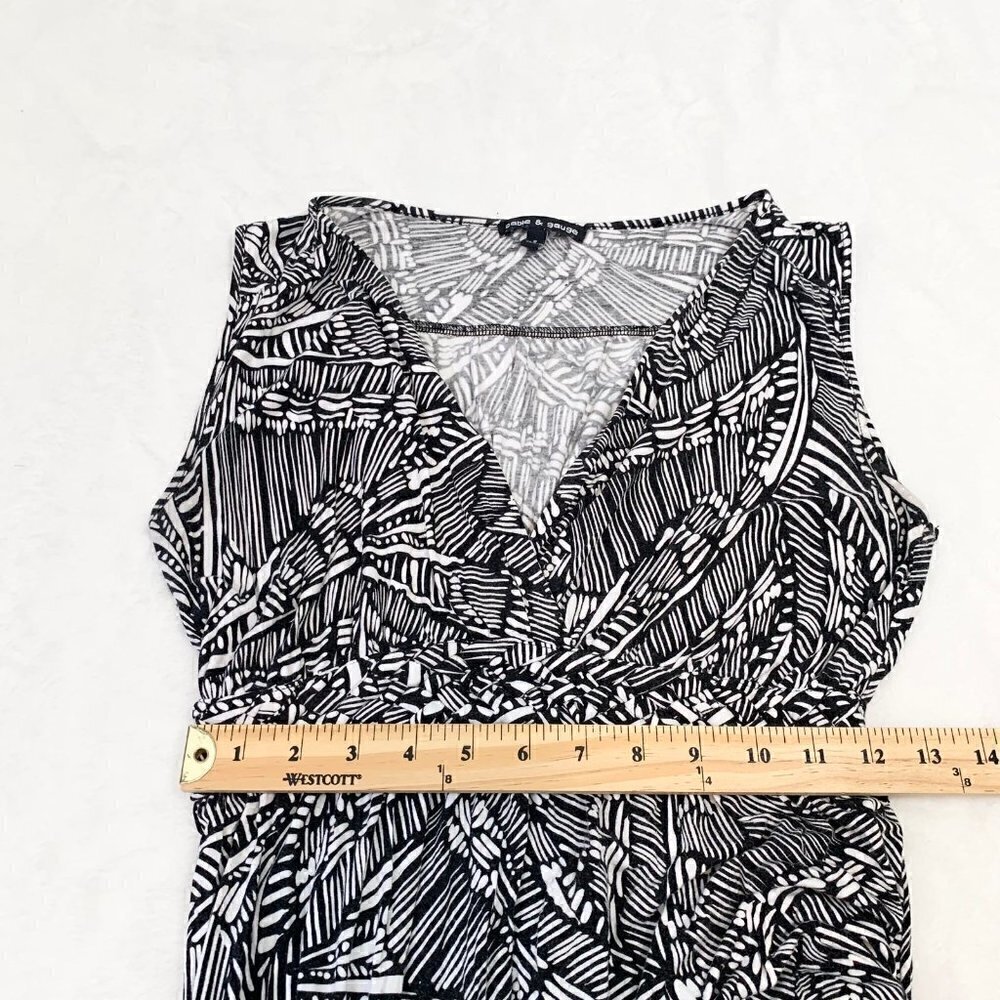 Cable & Gauge Maxi Dress Women Size S‎ Black White Abstract Faux Wrap Smocked - Picture 10 of 11